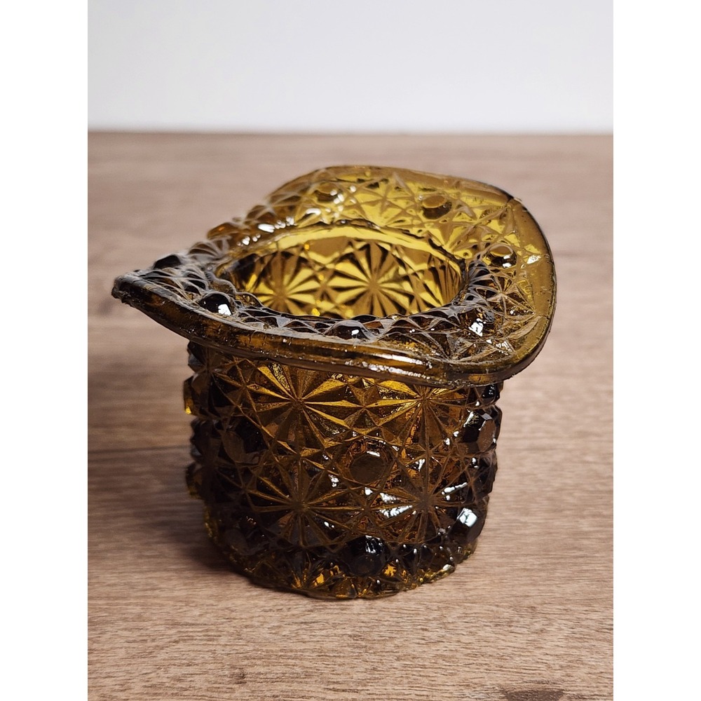 Daisy Button Amber Glass Candle Holder Vintage Glass Top Hat Style Ornate‎